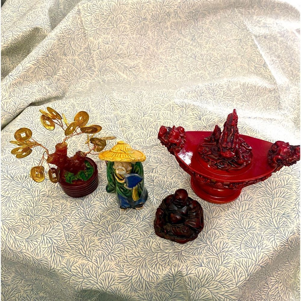 Asian figurine collection, money tree Buddha